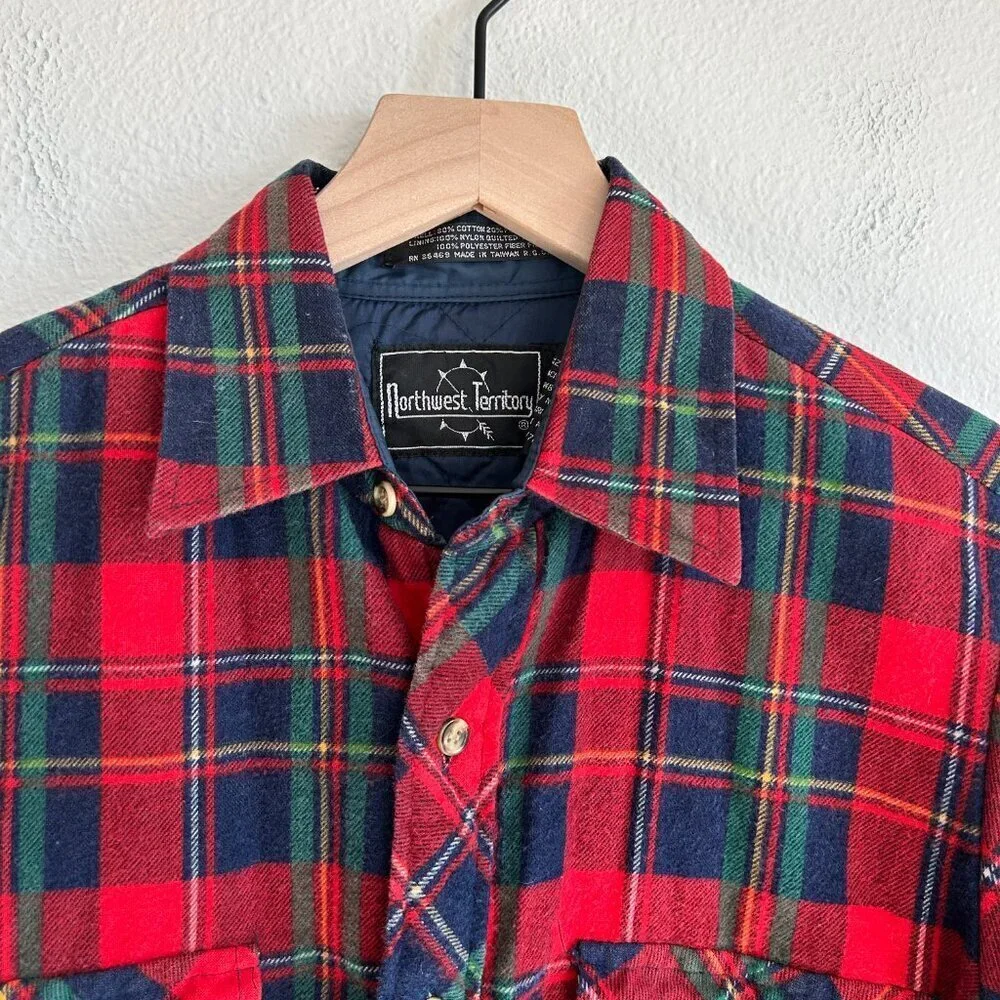 Vintage Northwest Territory Shacket Red Plaid Flannel Quilt Lined Chore
